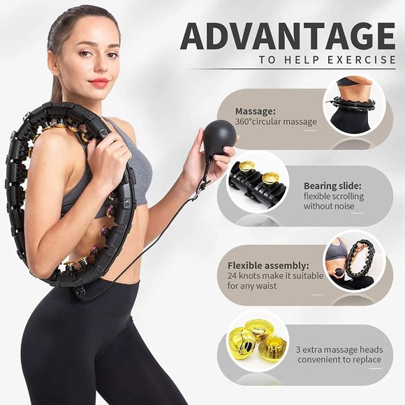 Dumoyi Smart Weighted Hula Hoop for Adults Weight Loss 24 Detachable Knots-Black - Picture 3 of 4